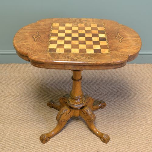 Stunning Victorian Figured Walnut Antique Games Table