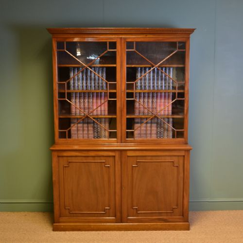 Striking Edwardian Walnut Antique Glazed Bookcase on Cupboard