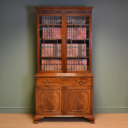 Spectacular Victorian Mahogany Antique Glazed Bookcase on Cupboard