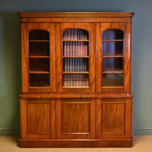 Stunning Victorian Mahogany Glazed Antique Library Bookcase on Cupboard