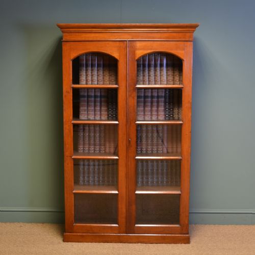 Unusual Antique Teak Victorian Glazed Bookcase / Cupboard