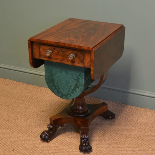 Striking William IV Figured Mahogany Antique Work Box