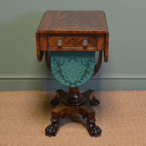 fig 1. Striking William IV Figured Mahogany Antique Work Box