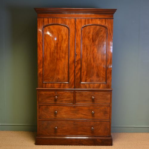 Spectacular Victorian Figured Mahogany Antique Linen Press