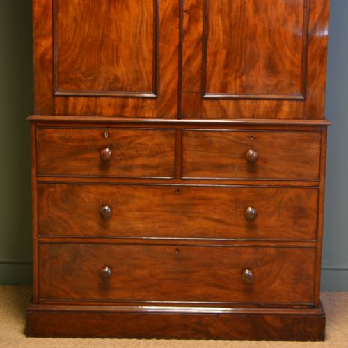 fig 1. Spectacular Victorian Figured Mahogany Antique Linen Press