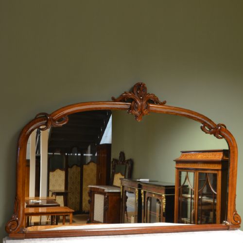 Large Victorian Walnut Antique Over-mantle Mirror