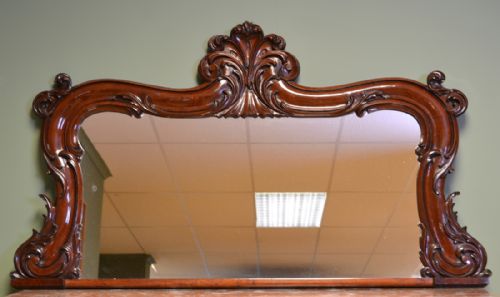 fig 1. Small Elegant Victorian Antique Mahogany Scrolled Carved Over-Mantle Mirror