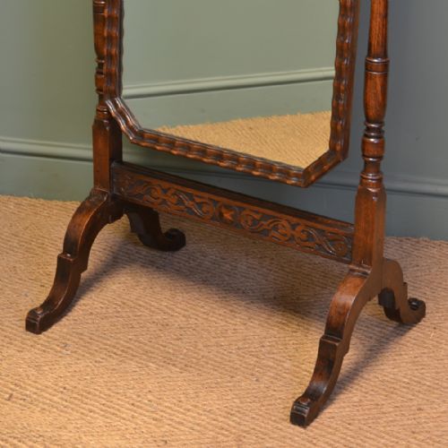fig 1. Stunning Waring & Gillows Edwardian Oak Antique Cheval Mirror