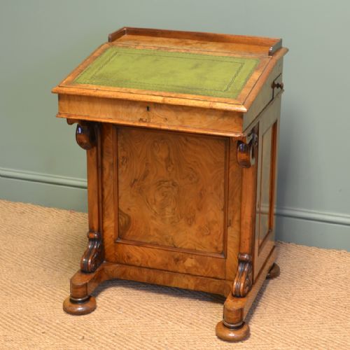 Spectacular Quality Victorian Figured Walnut Antique Davenport