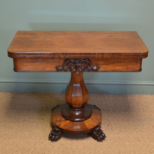 Quality Victorian Mahogany Antique Card Table with Lion Paw Feet