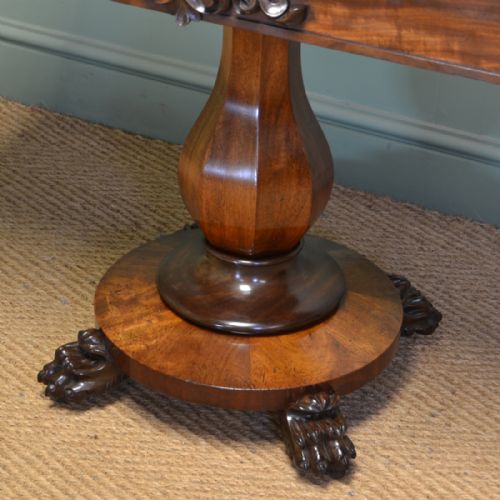 fig 1. Quality Victorian Mahogany Antique Card Table with Lion Paw Feet