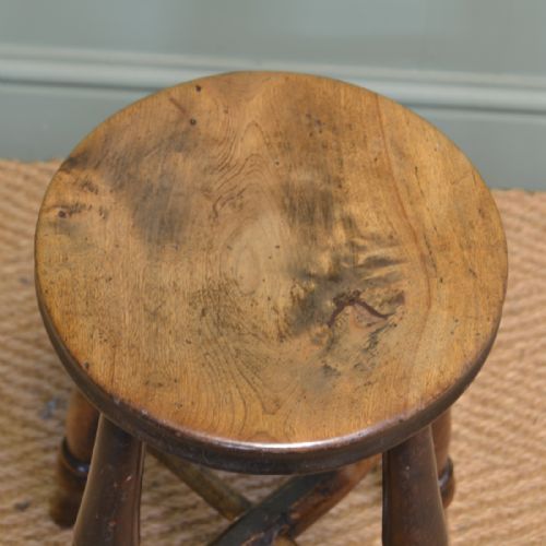 fig 1. Beautifully Figured Country House Antique Victorian Fruitwood Stool