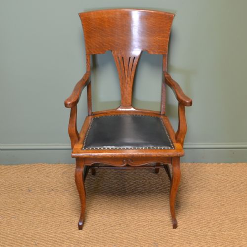 fig 1. Unusual Set of Six Edwardian Oak Arts & Crafts Antique Dining Chairs