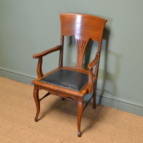 fig 2. Unusual Set of Six Edwardian Oak Arts & Crafts Antique Dining Chairs