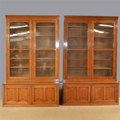 Huge Oak Victorian Pair of Antique Library Bookcases