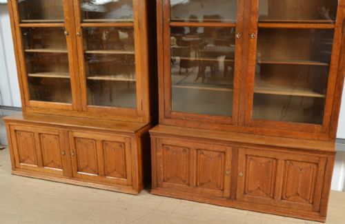 fig 1. Huge Oak Victorian Pair of Antique Library Bookcases