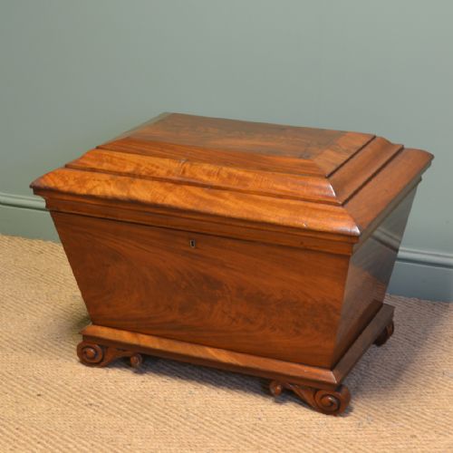 
Rare Regency Figured Mahogany Large Antique Cellaret / Wine Box
