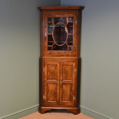 Unusual Edwardian Figured Walnut Antique Floor Standing Corner Cupboard