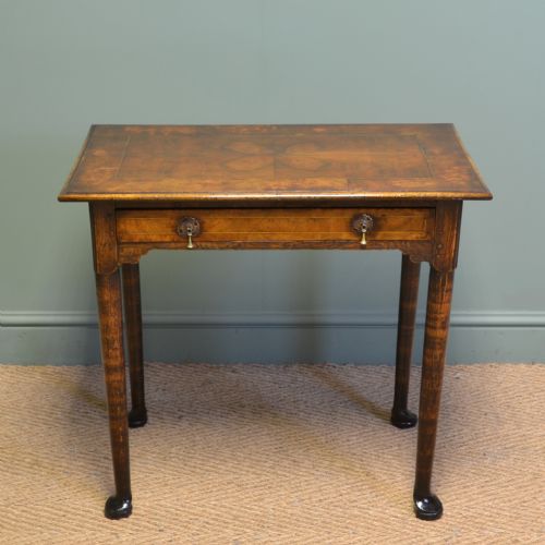 Unusual 18th Century Quarter Veneered Antique Walnut Low Boy / Side  Table
