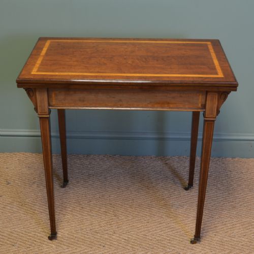 Elegant Maple & Co Quality Edwardian Mahogany Inlaid Antique Card / Games Table