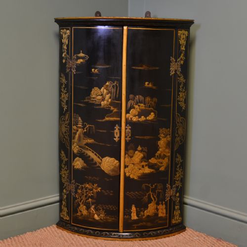 Unusual Bow Fronted Wall Hanging Antique Chinoiserie Corner Cupboard
