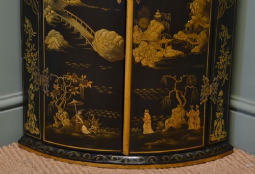 fig 1. Unusual Bow Fronted Wall Hanging Antique Chinoiserie Corner Cupboard