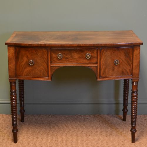 Unusual Figured Mahogany Bow Fronted Antique Victorian Side / Writing Table
