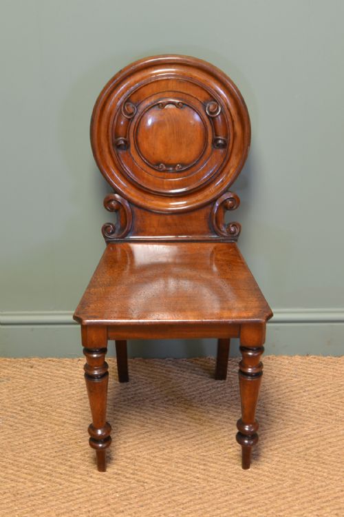 fig 1. Unusual Pair Of Moulded Back Antique Mahogany Hall Chairs