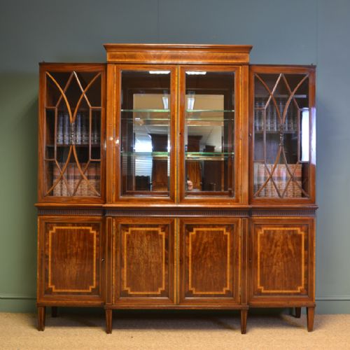 Spectacular Figured Mahogany Inlaid Edwardian Antique Display Cabinet