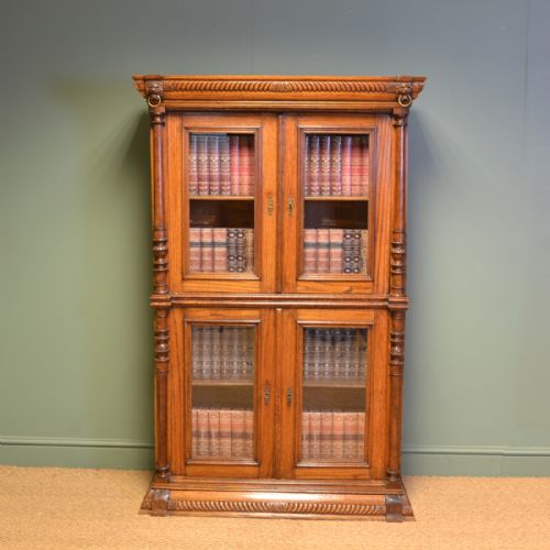 Unusual French Oak Glazed Victorian Antique Bookcase