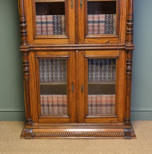 fig 1. Unusual French Oak Glazed Victorian Antique Bookcase