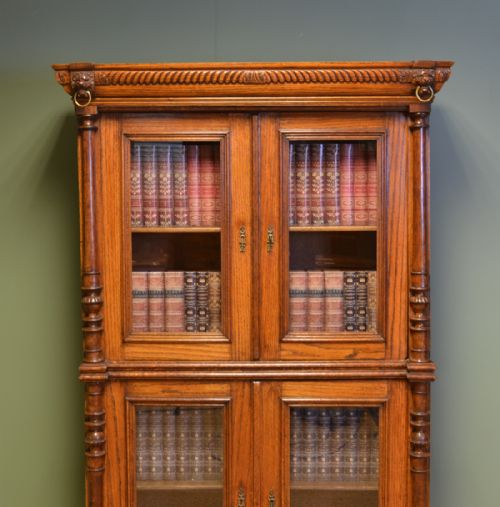 fig 2. Unusual French Oak Glazed Victorian Antique Bookcase