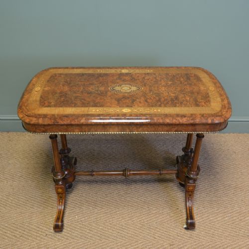 Striking Figured Walnut Victorian Inlaid Antique Centre / Side Table