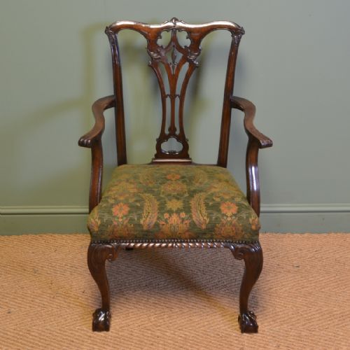 fig 1. Pair of Edwardian Walnut Antique Chippendale Design Carver Arm Chairs