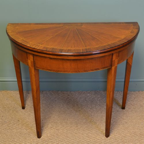 
Striking Demi Lune Walnut Antique Victorian Segmented Top Games / Console Table
