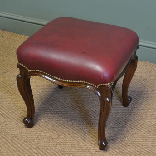 Quality French Walnut Antique Leather Stool