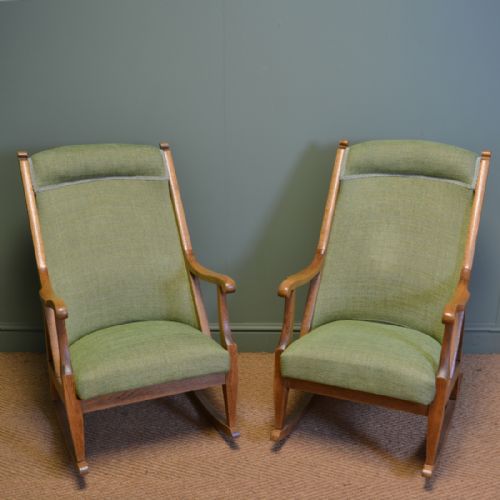Unusual Pair of Arts and Crafts Antique Oak Rocking Chairs