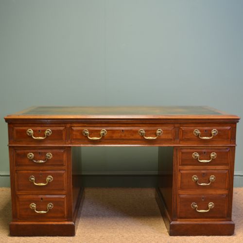 fig 1. Large Victorian Walnut Antique Pedestal Desk