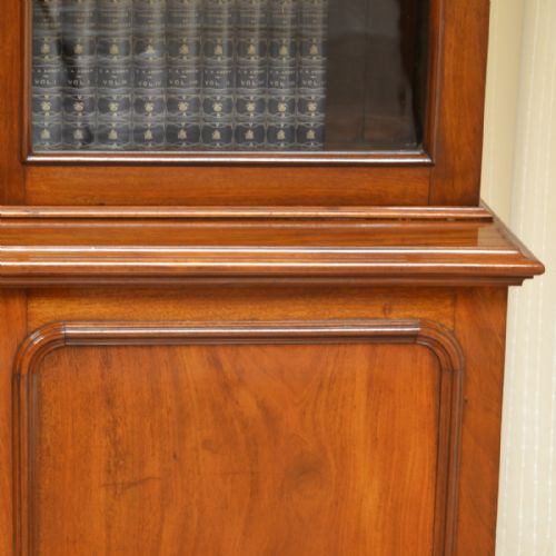 fig 1. Striking Glazed Figured Mahogany Antique Victorian Bookcase on Cupboard