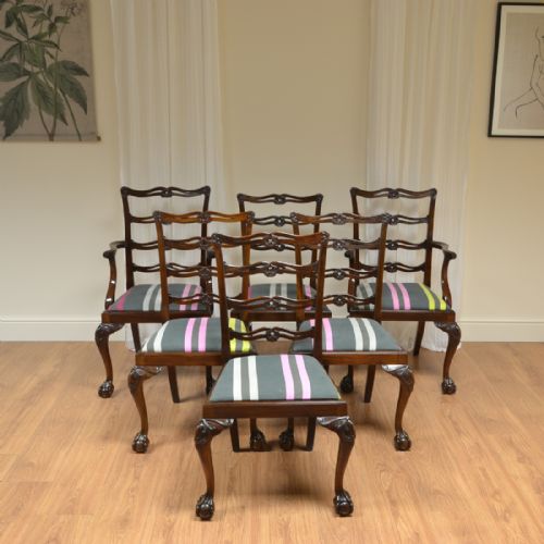 
Set of Six Chippendale Design Walnut Warring and Gillows Antique Dining Chairs 
