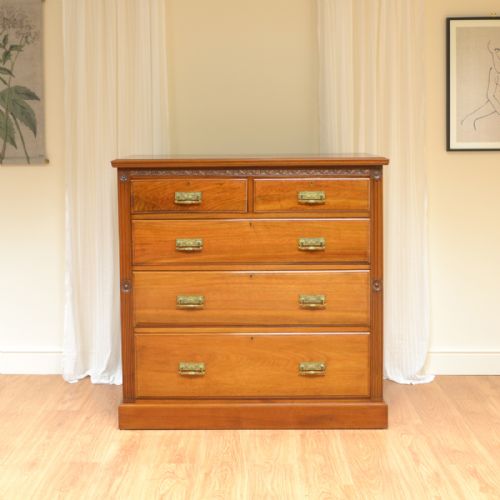

Magnificent Quality Shoolbred Walnut Victorian Arts and Crafts Chest of Drawers
