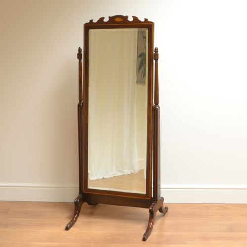 Elegant Edwardian Inlaid Antique Cheval Mirror