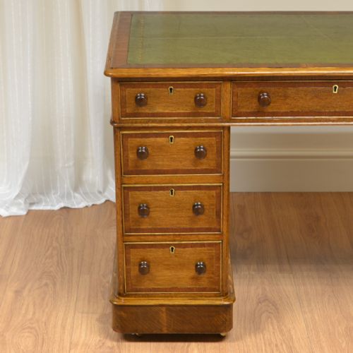 fig 1. High Quality Small Victorian Oak Crossbanded Antique Pedestal Desk