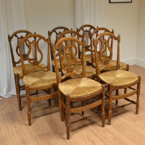 Unusual Set of 8 French Antique Oak Chairs