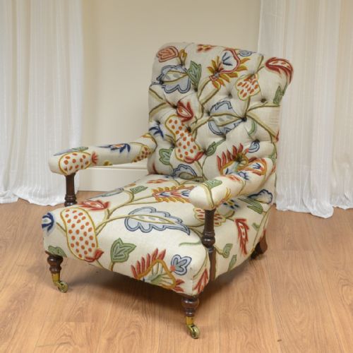 Quality Upholstered Antique Victorian Low Arm Chair