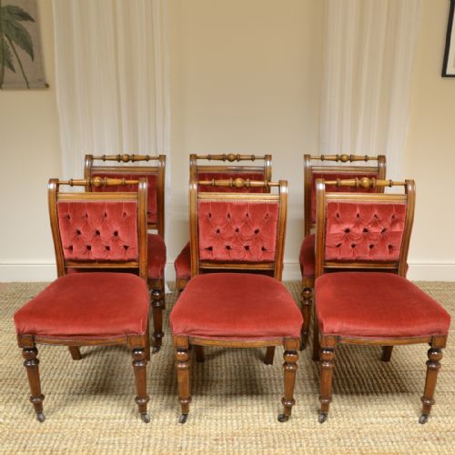 Set of Six Victorian Walnut Antique Dining Chairs