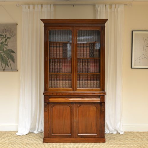 Beautiful Victorian Mahogany Antique Glazed Bookcase on Cupboard
