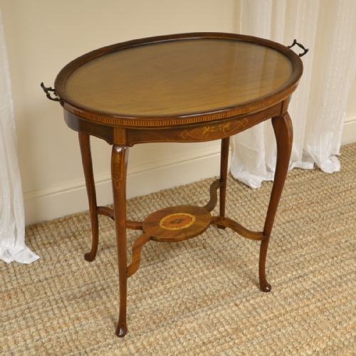 Unusual Inlaid Edwardian Mahogany Tray Topped Occasional Table