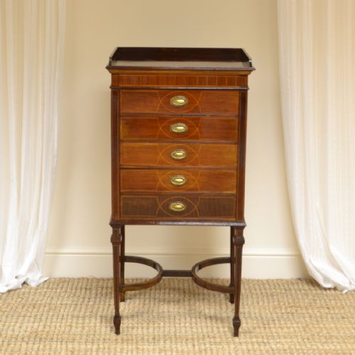 Striking Figured Mahogany Edwardian Inlaid Antique Music Cabinet