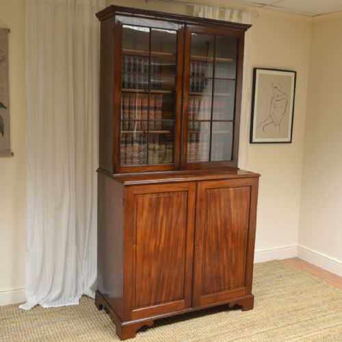 Large George III Mahogany Glazed Bookcase on Cupboard